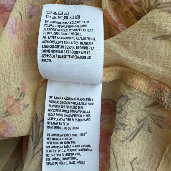 AMERICAN EAGLE Flowy Floral Chiffon Open Front Kimono Yellows Cover-Up Cardigan - Picture 10 of 12